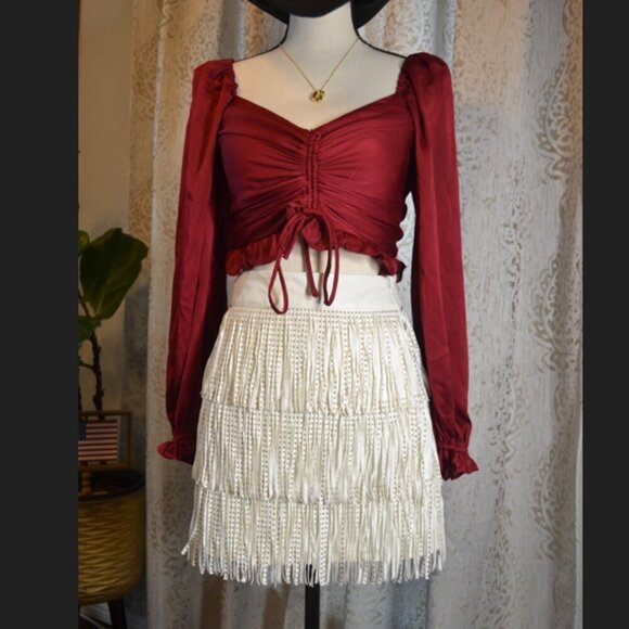 Blue B White Faux Leather Fringe Studded Mini Skirt size small - Picture 5 of 5